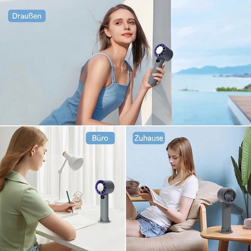 Viclavo ArcticFlow Handventilator in Schwarz, tragbare Handventilatoren mit ergonomischem Griff und Lüfterflügel für erfrischende Luft