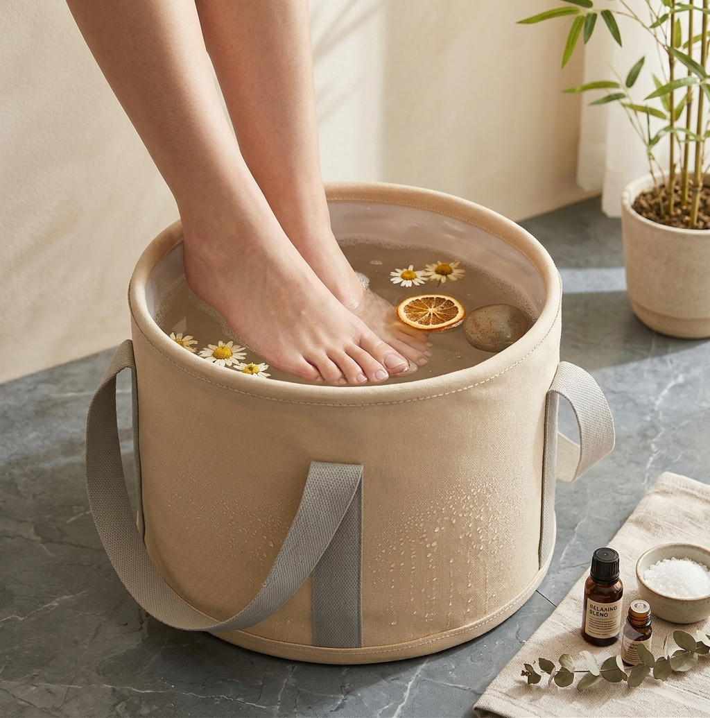 SoleaSpa von viclavo, entspannendes Spa-Set mit weißen und blauen Wasserflächen, auf weißem Hintergrund.
